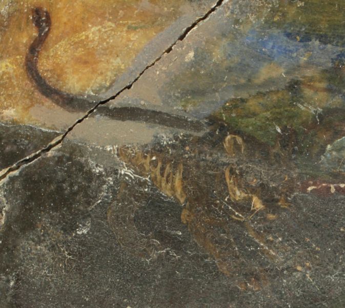 Restaurálás előtti állapot: A Paradicsomkert Éva teremtésével (részlet). Fotó: Kuna Ágnes