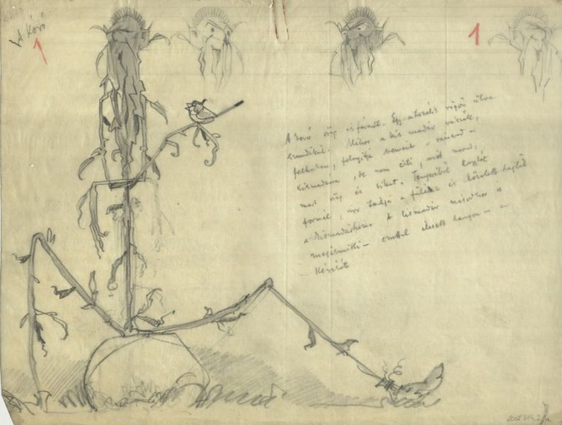 Meseillusztráció - A kismadár, a kóró, a kecske, a farkas című meséhez, Jaschik Álmos, 1944
