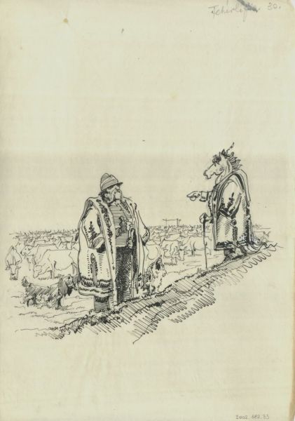 Meseillusztráció - a Fehérlófia című rajzsorozathoz, Jaschik Álmos, 1940 