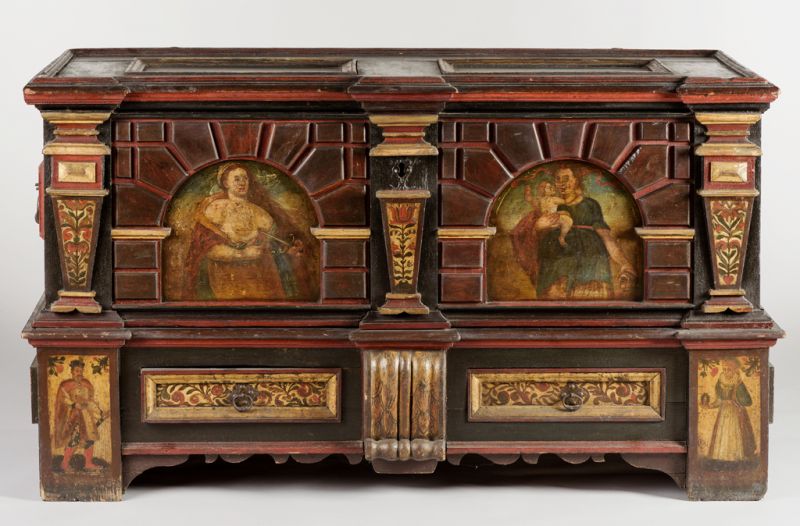 Kelengyeláda - Lucretia és Cornelia alakjával, 17. század eleje, Erdély