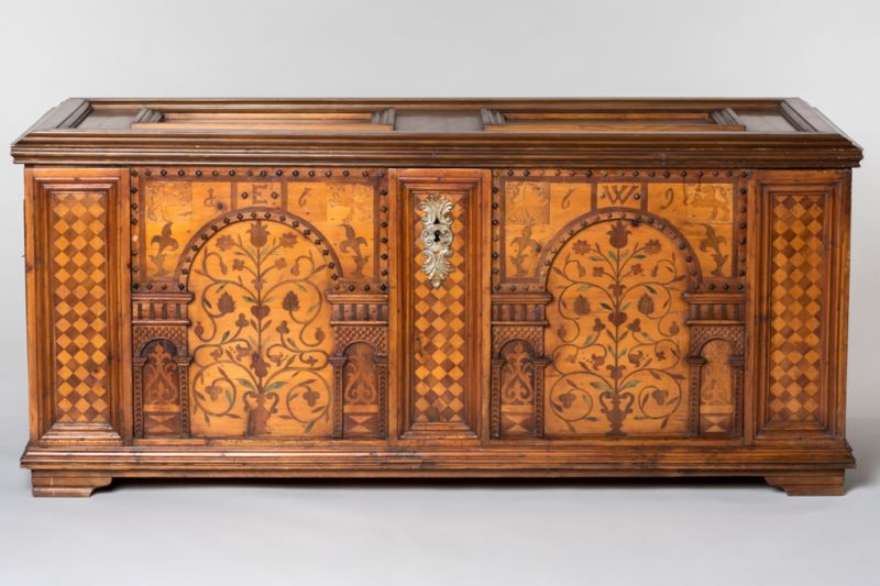 Kelengyeláda - olaszkorsó-motívummal, '1669-EW' felirattal, 1669, Magyarország