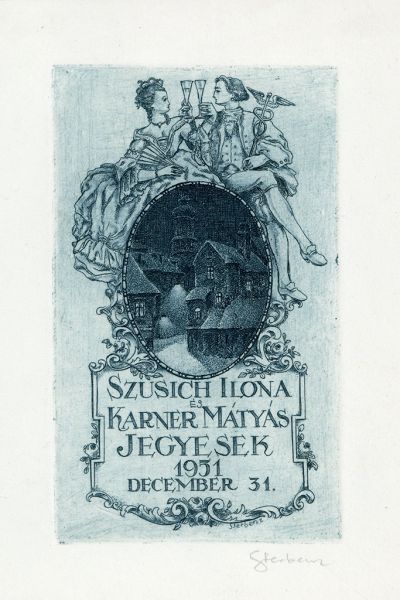 Alkalmi grafika - Eljegyzési értesítés: Szusich Ilona és Karner Mátyás jegyesek, 1951, Magyarország