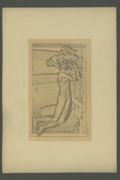 Tervrajz - anya és gyermeke épület háttér előtt-farelief sorozatból 