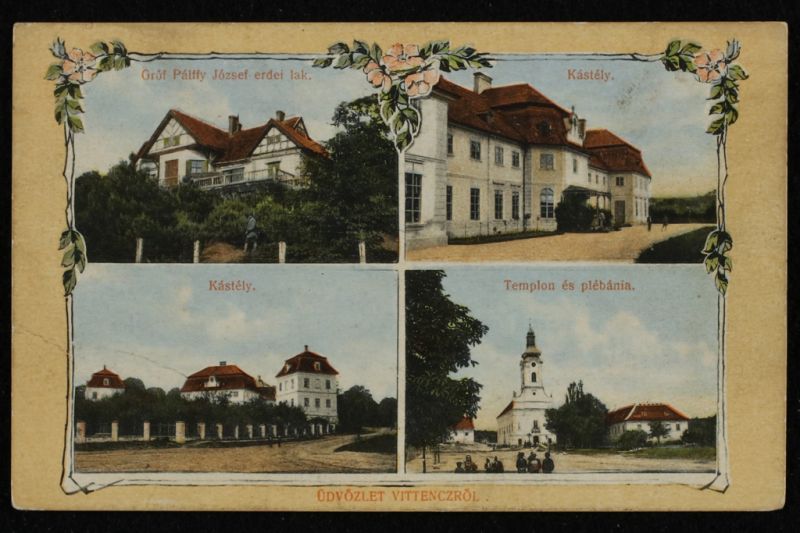 Képeslap - Vittenc, Pálffy-kastély, Grünhut Gyula (kiadó), 20. század eleje 