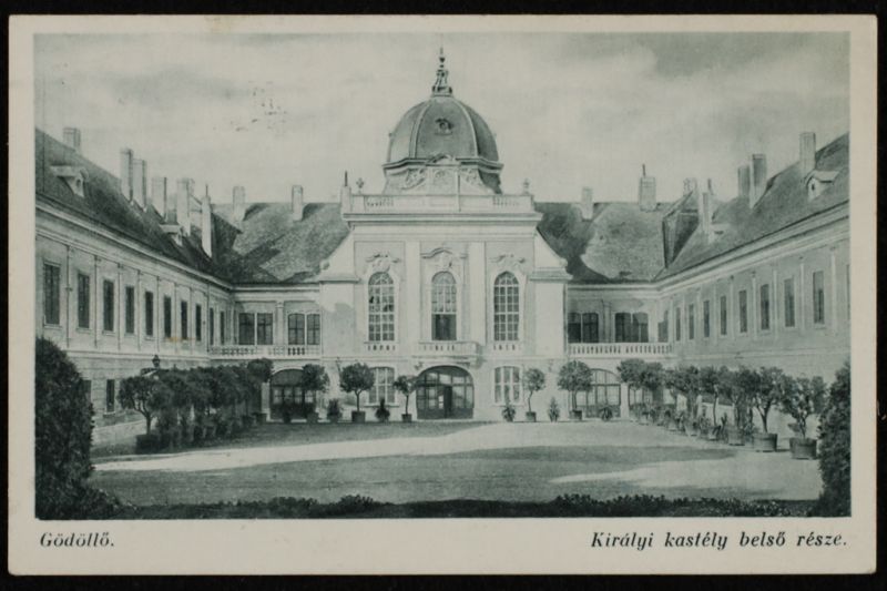 Képeslap - a gödöllői kastély udvari homlokzata, Monostory György, 1937