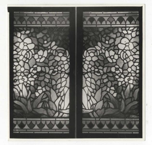 Pair of windows from the telephone booth in the erstwhile Japanese Coffee House, ca. 1900, design by József Rippl-Rónai, executed by Miksa Róth, inv.no. FLT 18142