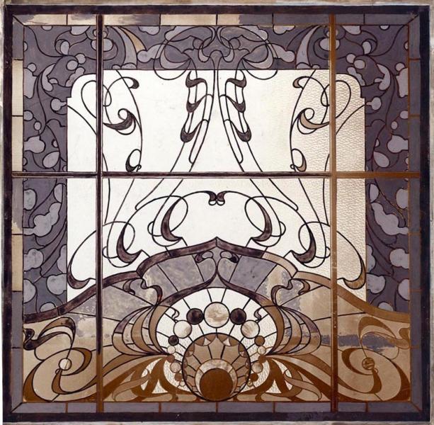 Stained glass window presented at the Christmas exhibition of the Association of Applied Arts, 1900, design by Pál Horti, executed by Gida Waltherr, inv.no. FLT 2724