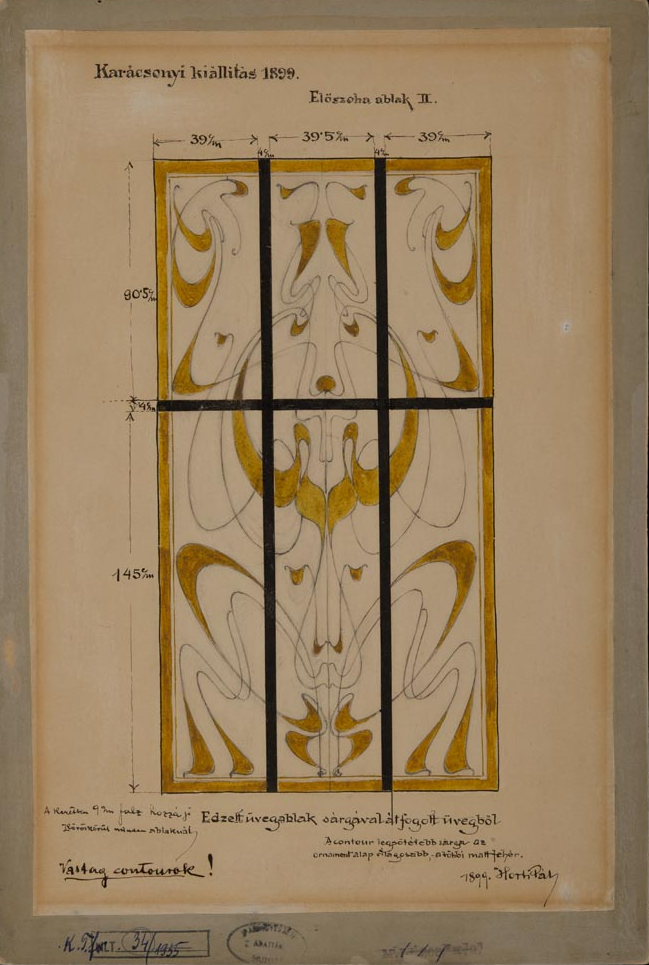 Design for stained glass window by Pál Horti, 1899, KRTF 34